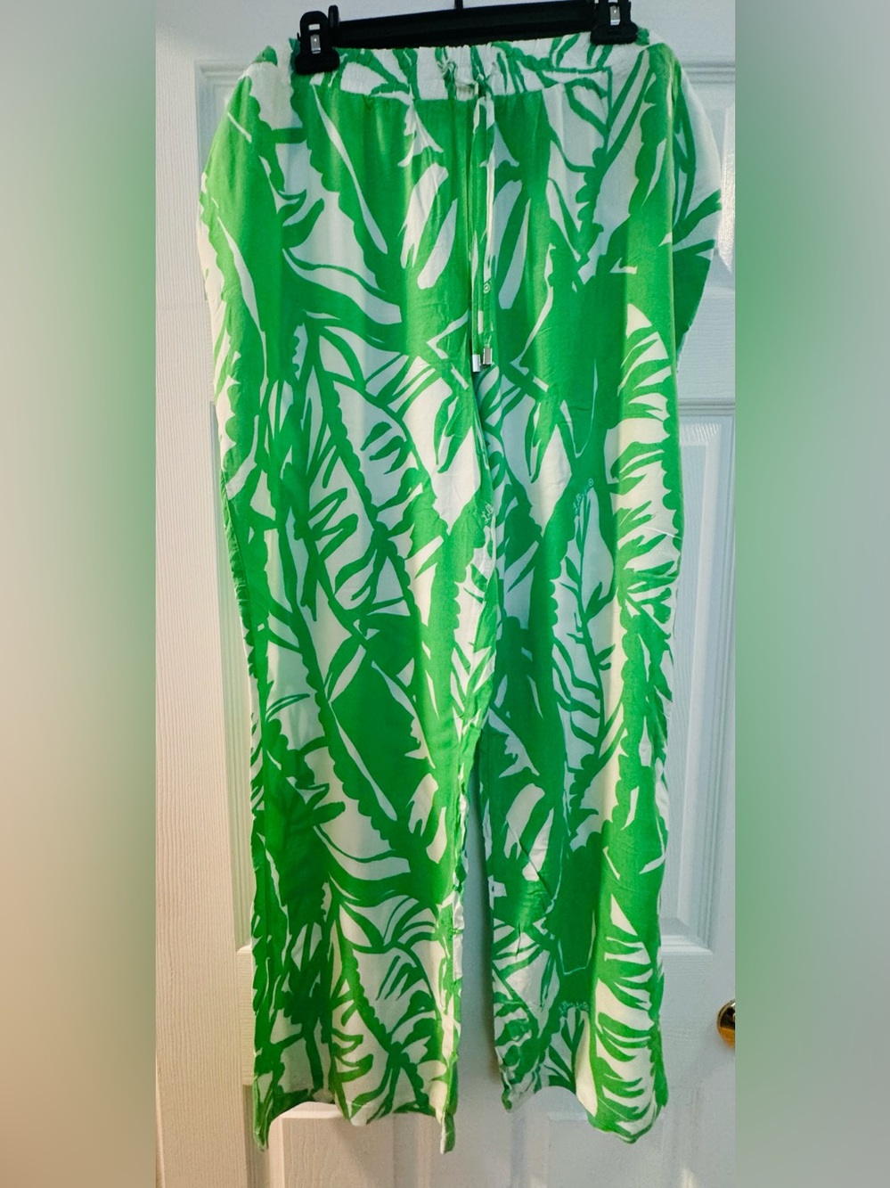 Lilly Pulitzer for Target Green & White Tropical Wide-Leg Pants
